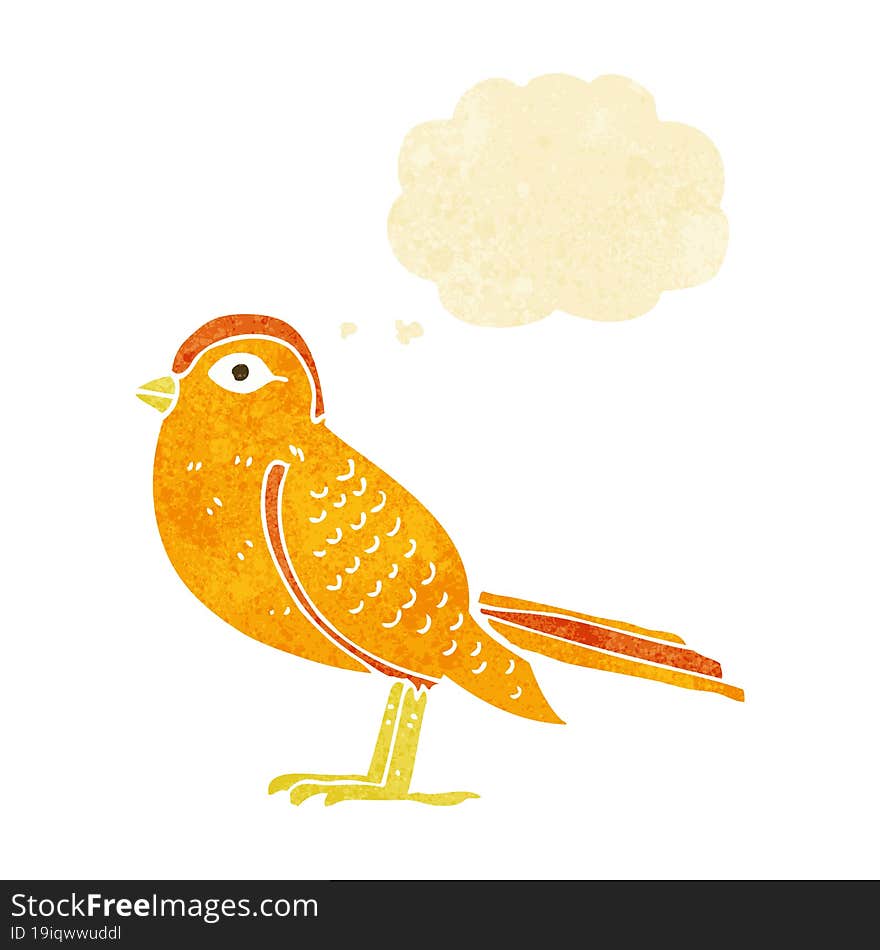 cartoon garden bird with thought bubble