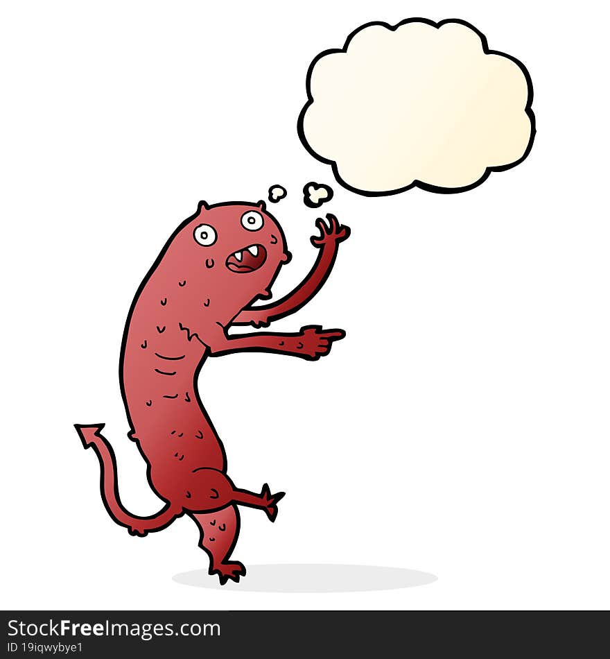 cartoon gross little monster with thought bubble