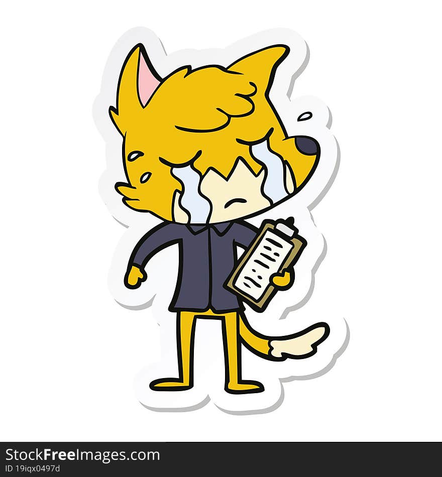 sticker of a crying business fox cartoon