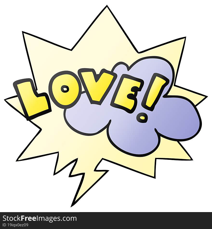 Cartoon Word Love And Speech Bubble In Smooth Gradient Style