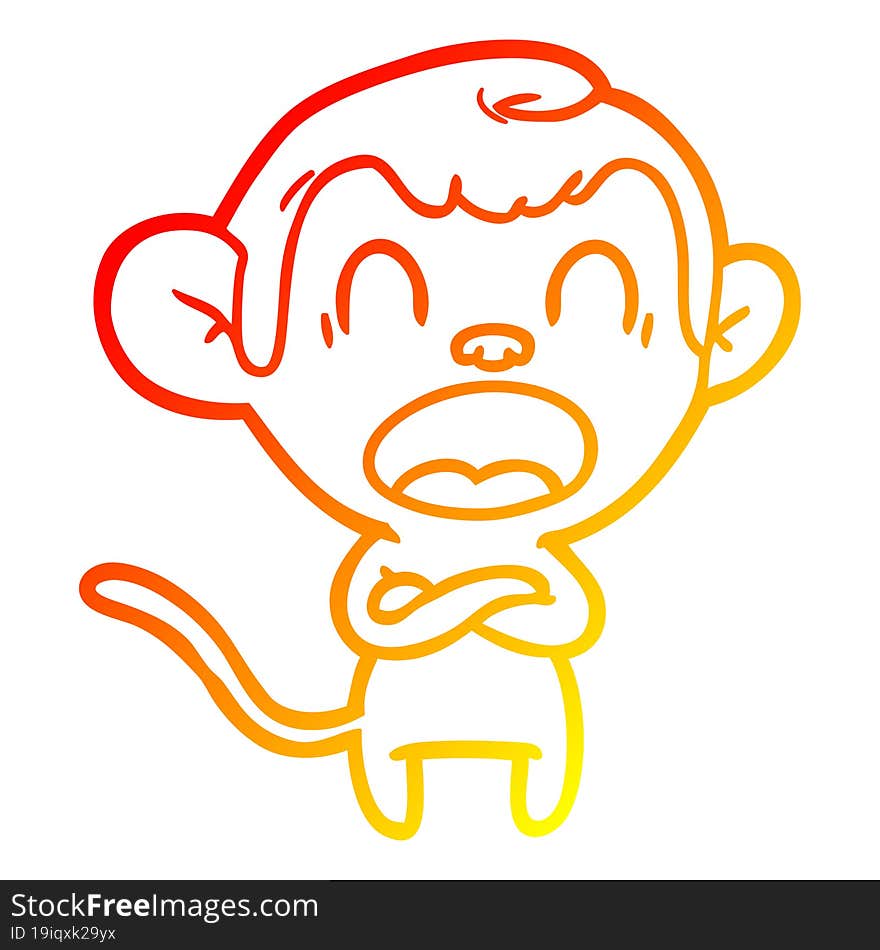 warm gradient line drawing shouting cartoon monkey