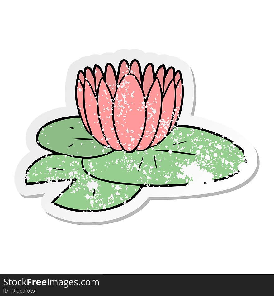 distressed sticker of a cartoon water lily