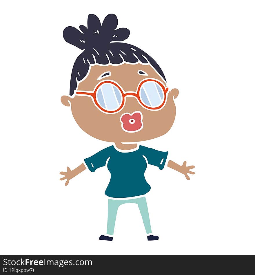 Flat Color Style Cartoon Woman Wearing Spectacles