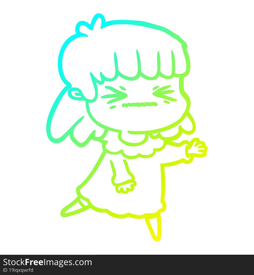 cold gradient line drawing cartoon angry girl