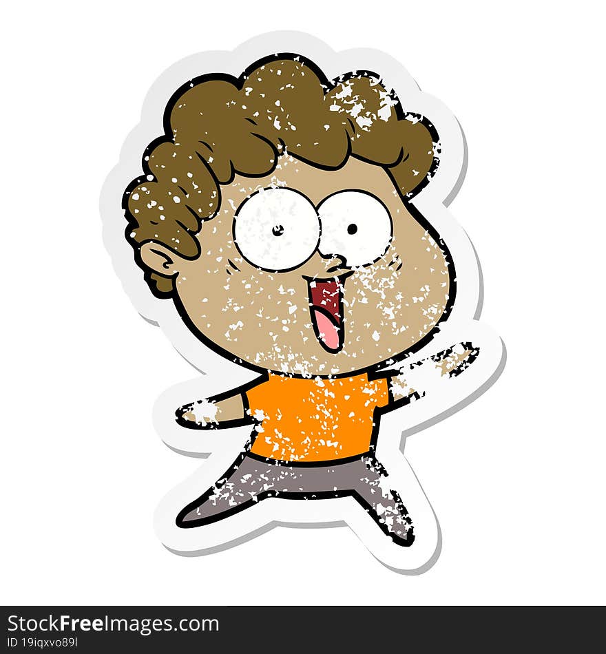 Distressed Sticker Of A Excited Man Cartoon