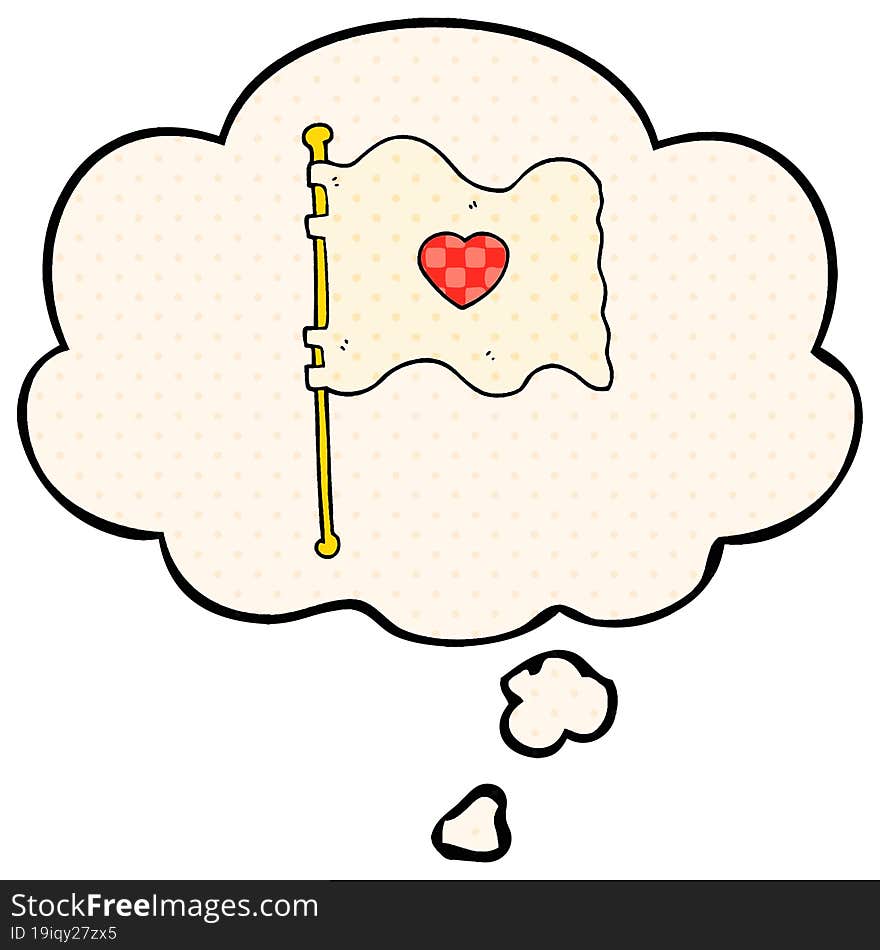 cartoon flag with love heart with thought bubble in comic book style