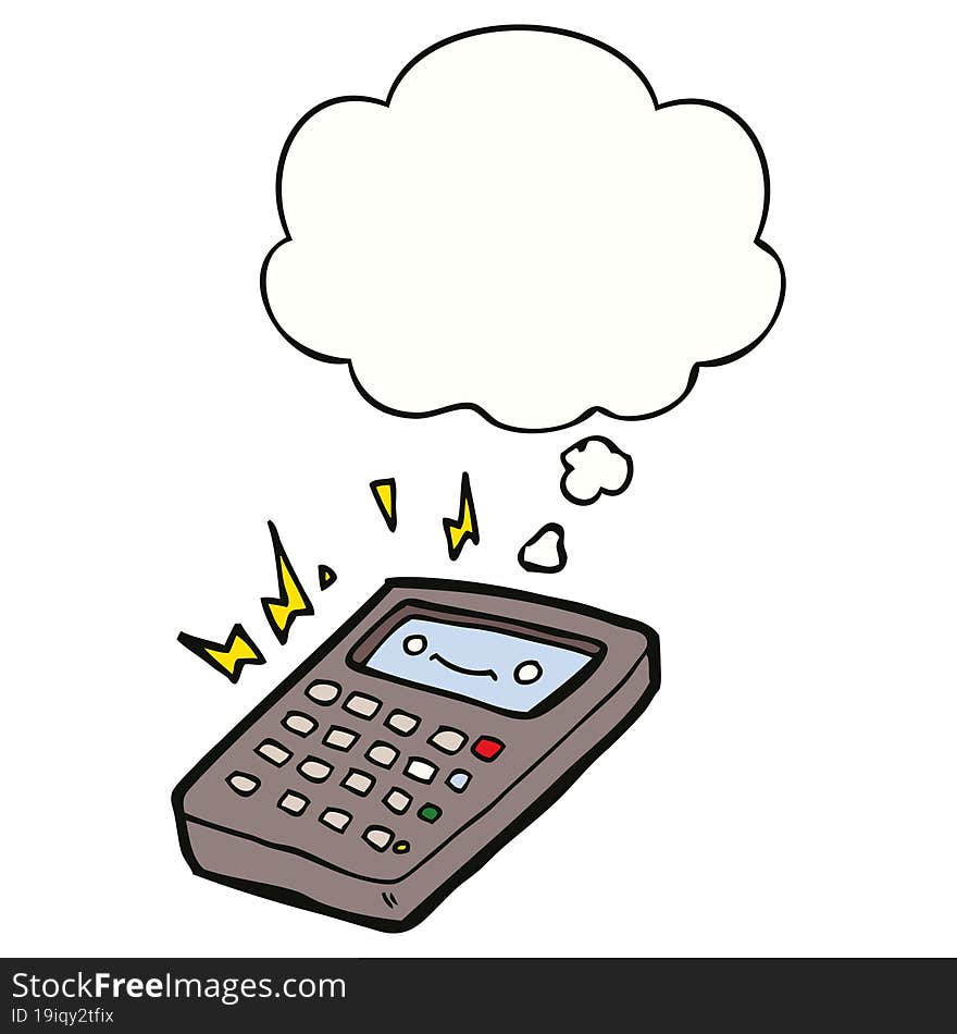 cartoon calculator with thought bubble. cartoon calculator with thought bubble