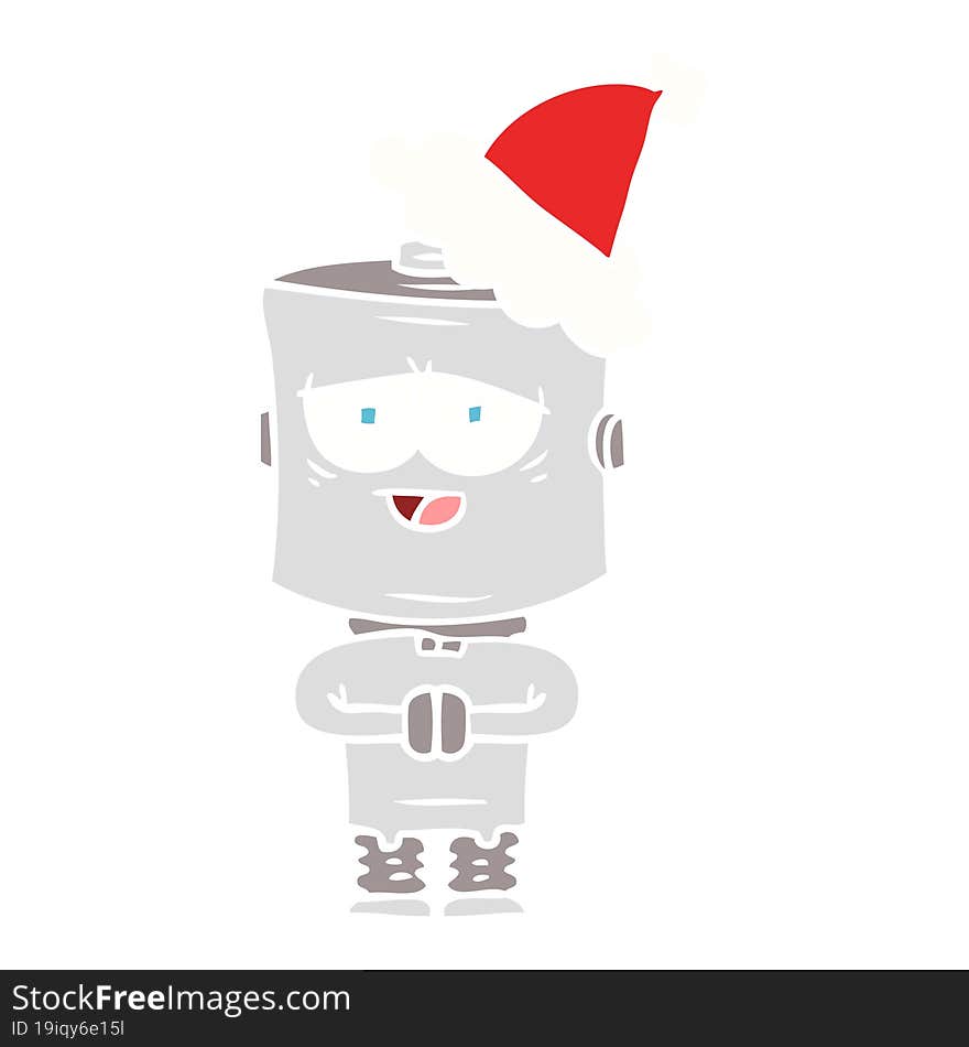 flat color illustration of a robot wearing santa hat