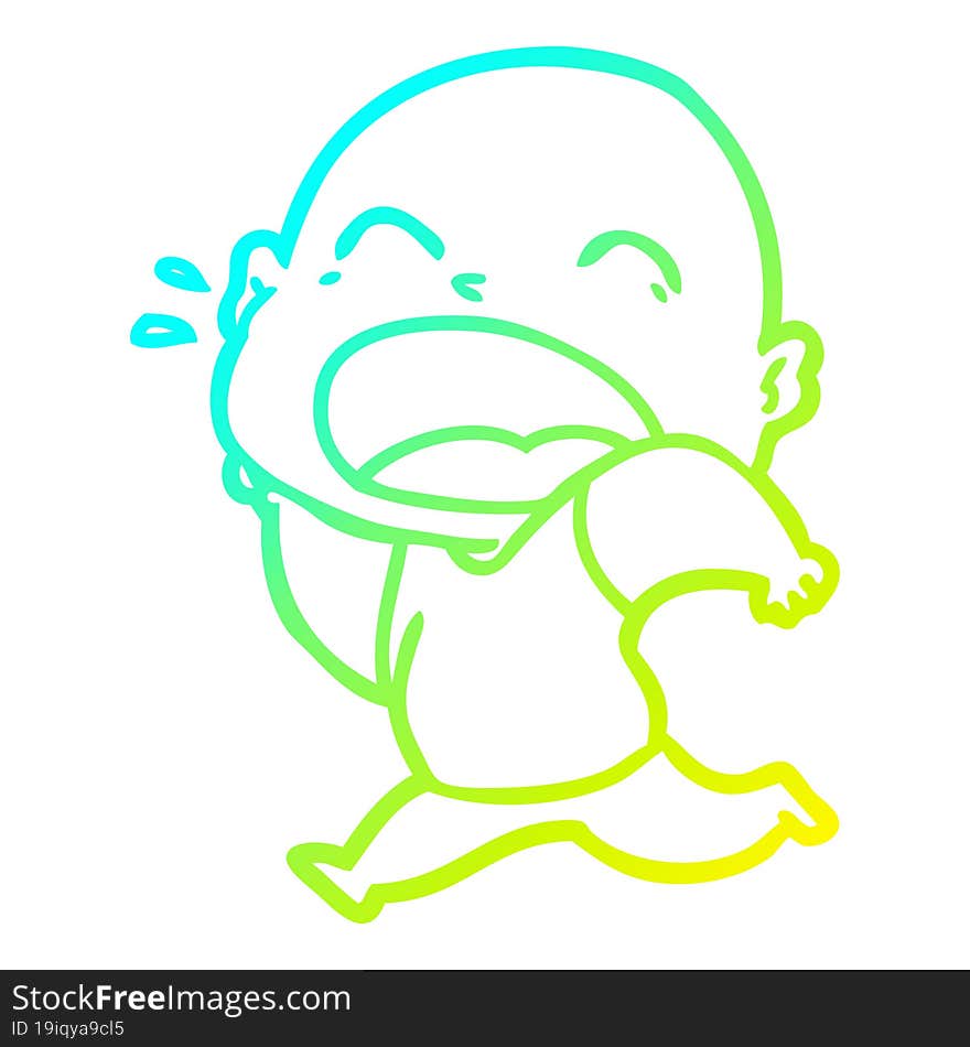 cold gradient line drawing cartoon shouting bald man