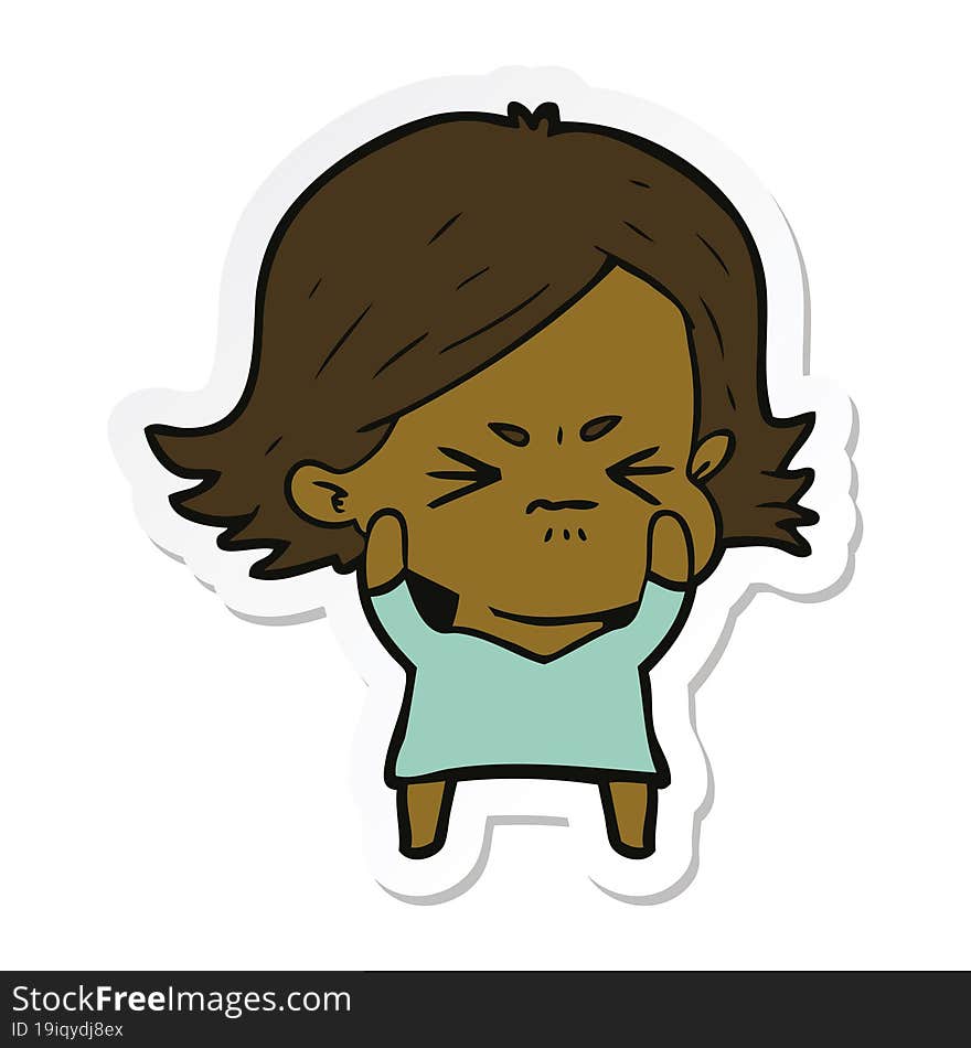 sticker of a cartoon angry woman