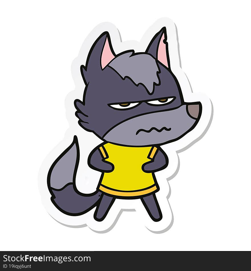 sticker of a cartoon annoyed wolf