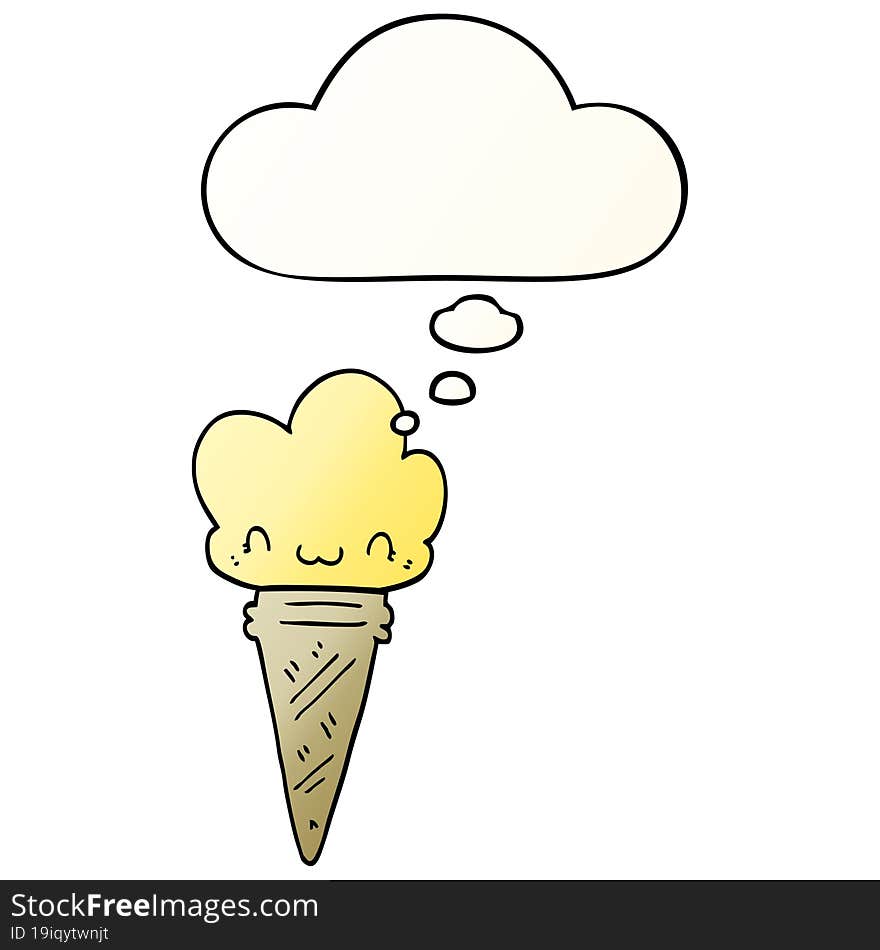 cartoon ice cream with face with thought bubble in smooth gradient style