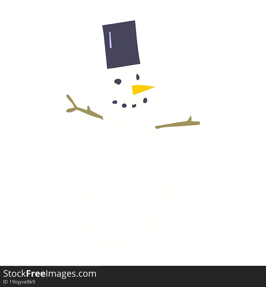 Flat Color Illustration Of A Cartoon Snowman