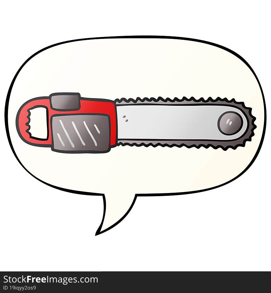 cartoon chainsaw and speech bubble in smooth gradient style