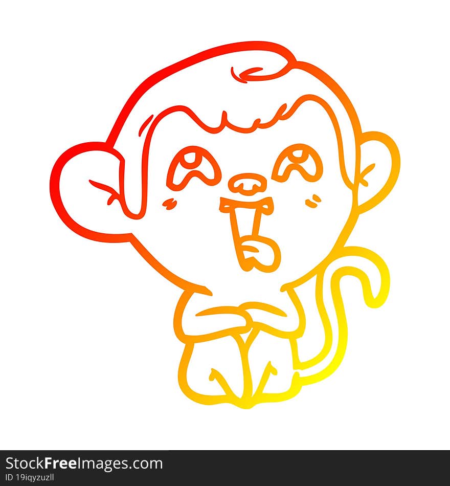 warm gradient line drawing crazy cartoon monkey