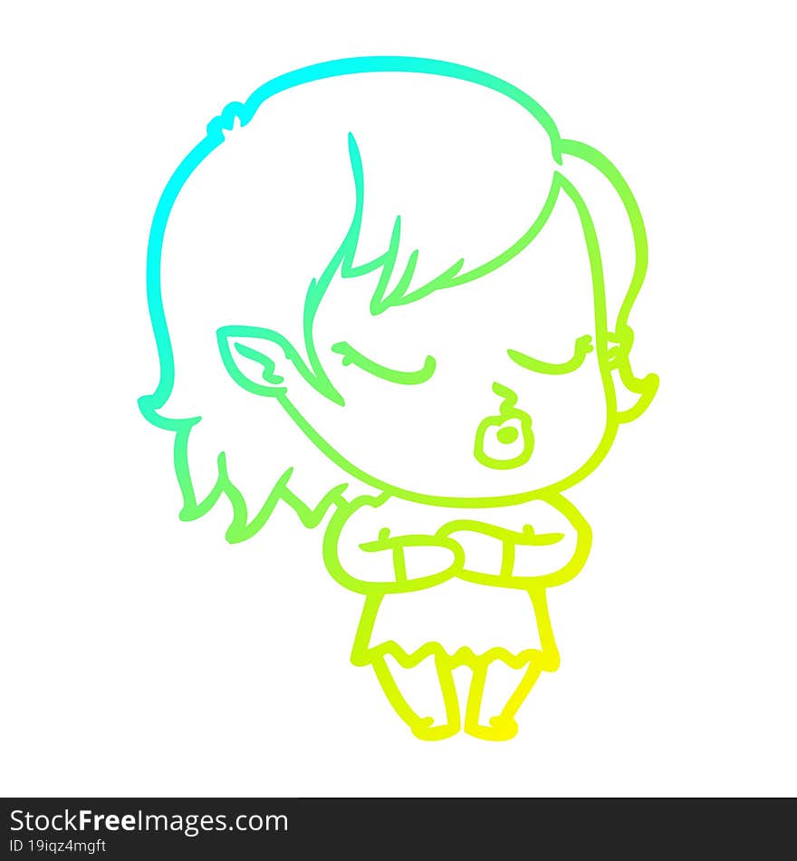 cold gradient line drawing cute cartoon vampire girl