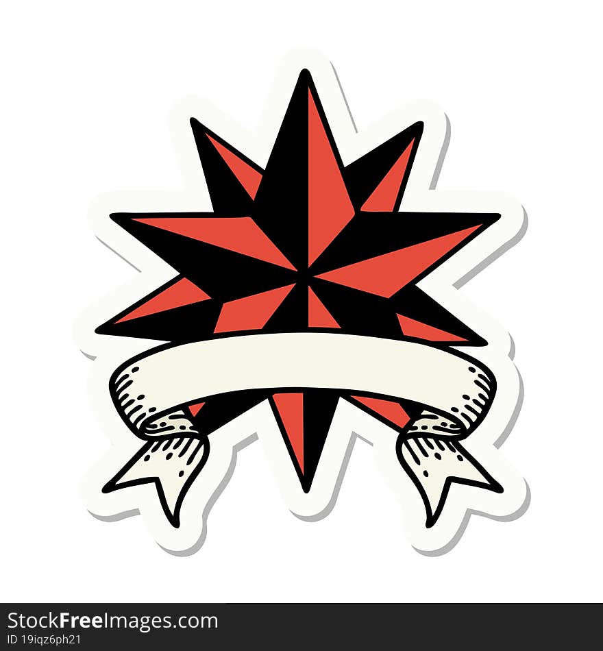 tattoo sticker with banner of a star