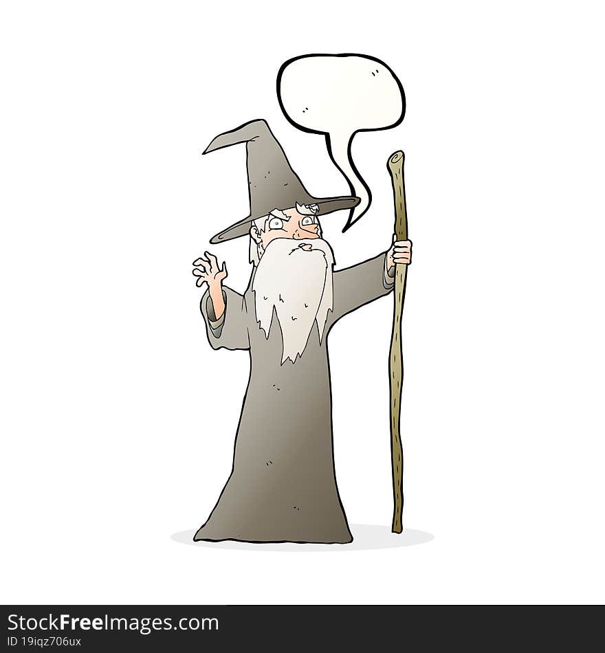 cartoon old wizard with speech bubble