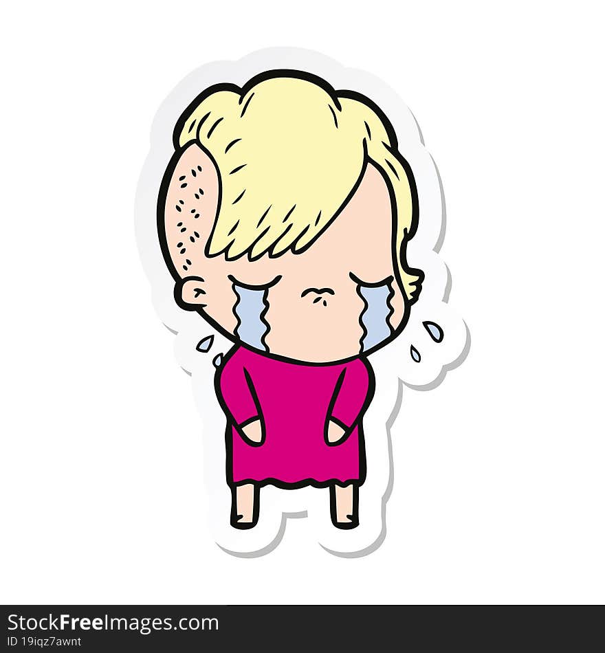 sticker of a cartoon crying girl