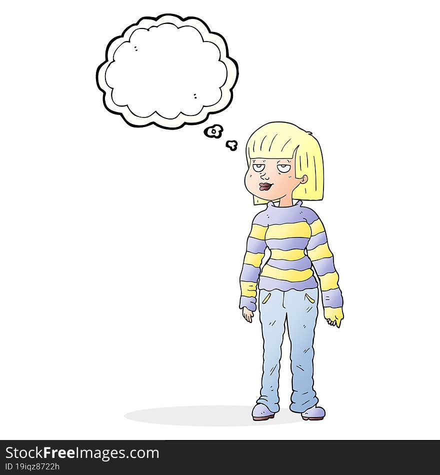 thought bubble cartoon woman in casual clothes