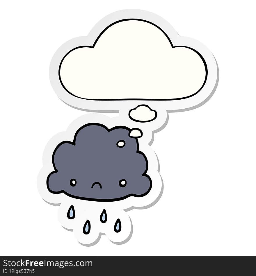 cartoon storm cloud and thought bubble as a printed sticker