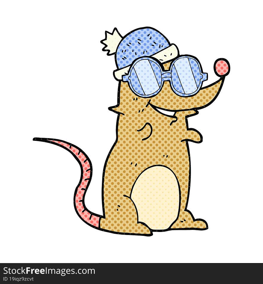 cartoon mouse wearing glasses and hat