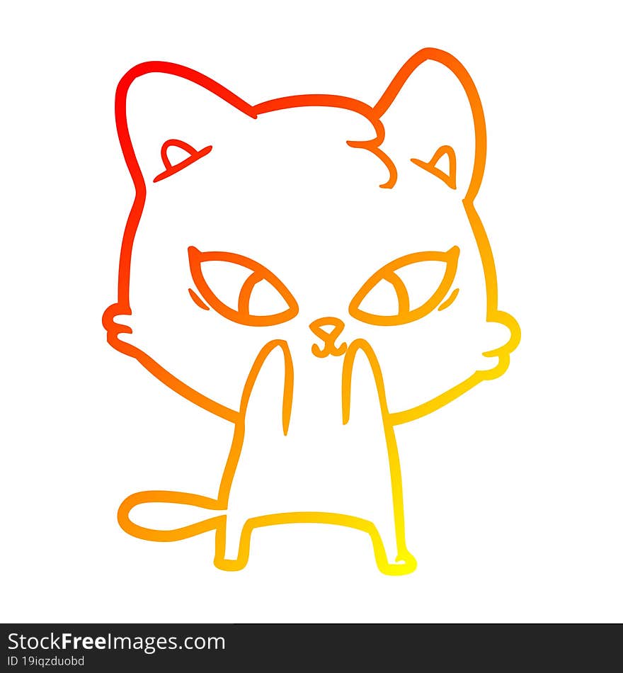 Warm Gradient Line Drawing Cute Cartoon Cat