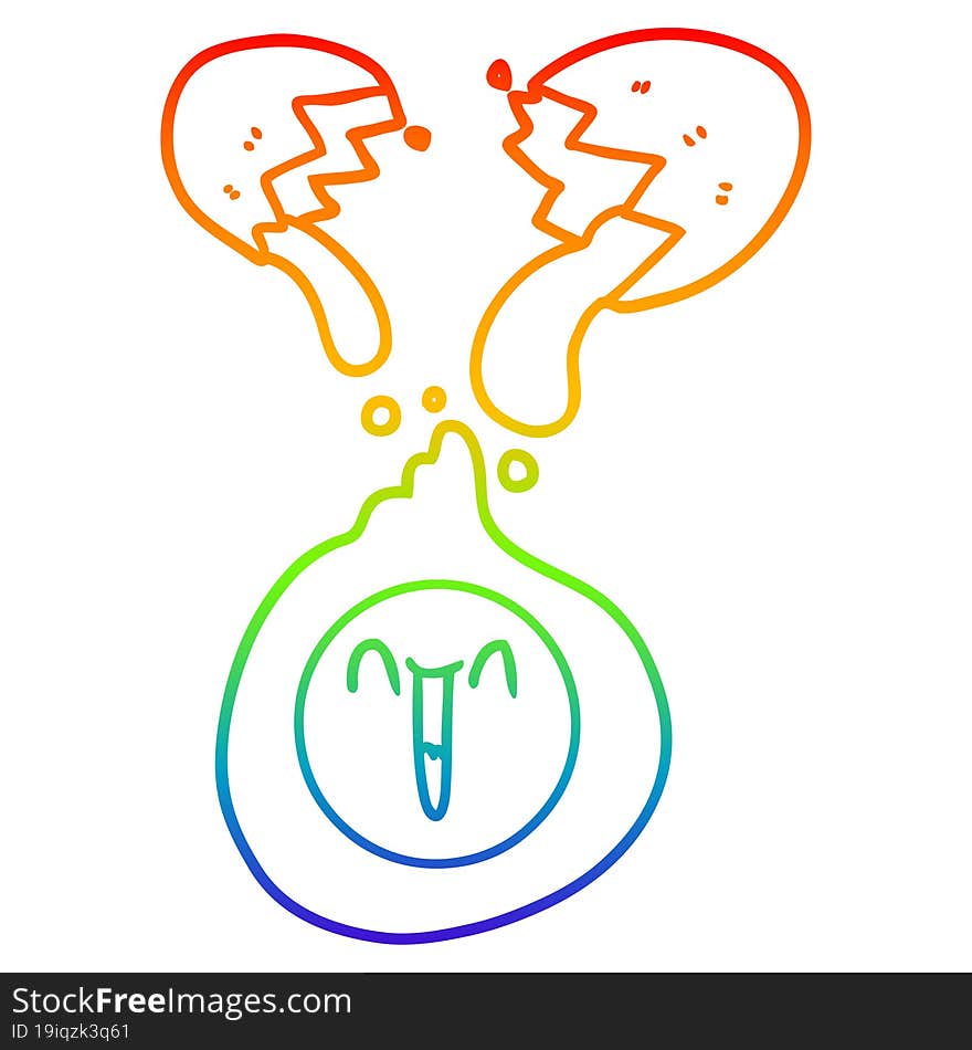 rainbow gradient line drawing of a cartoon cracked egg