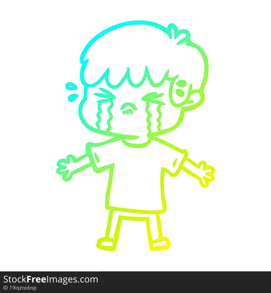 cold gradient line drawing cartoon boy crying