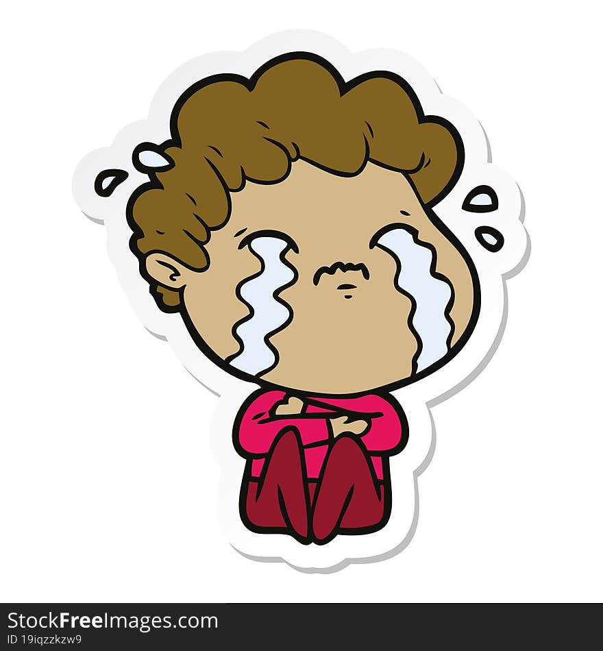 sticker of a cartoon man crying