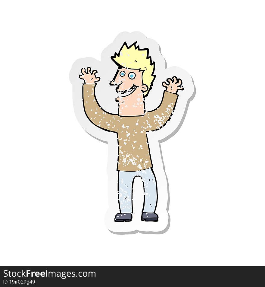 retro distressed sticker of a cartoon excited man