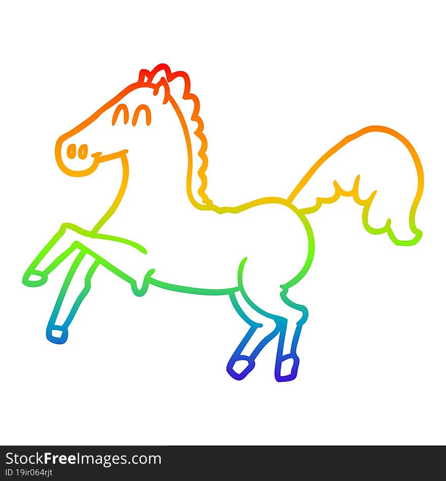 rainbow gradient line drawing cartoon horse rearing up