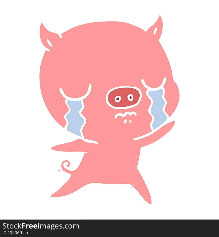 flat color style cartoon pig crying