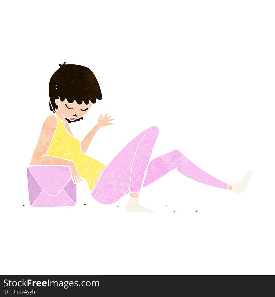 cartoon woman leaning on package box