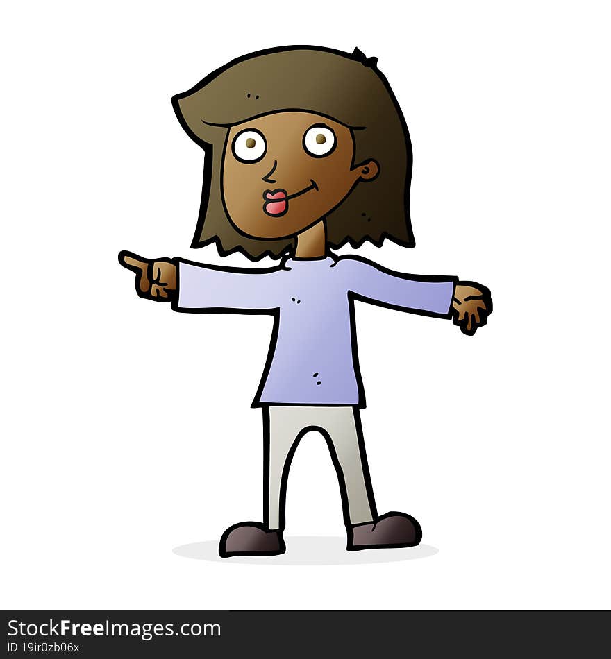 Cartoon Happy Woman Pointing