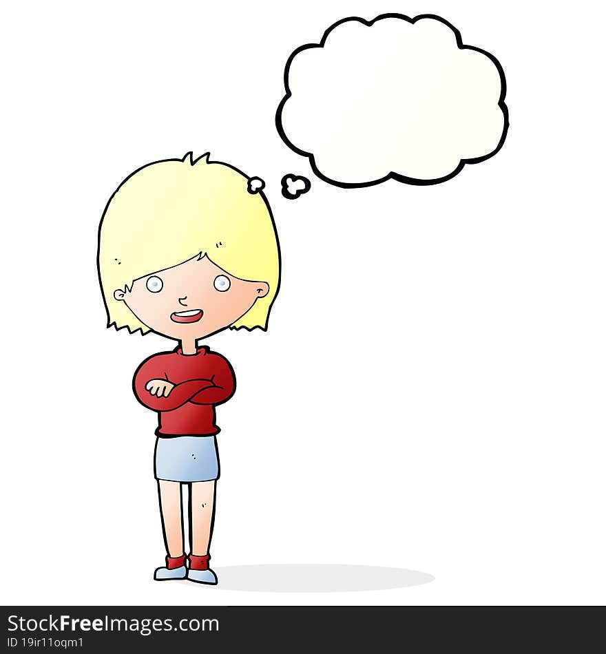 Cartoon Happy Woman With Thought Bubble