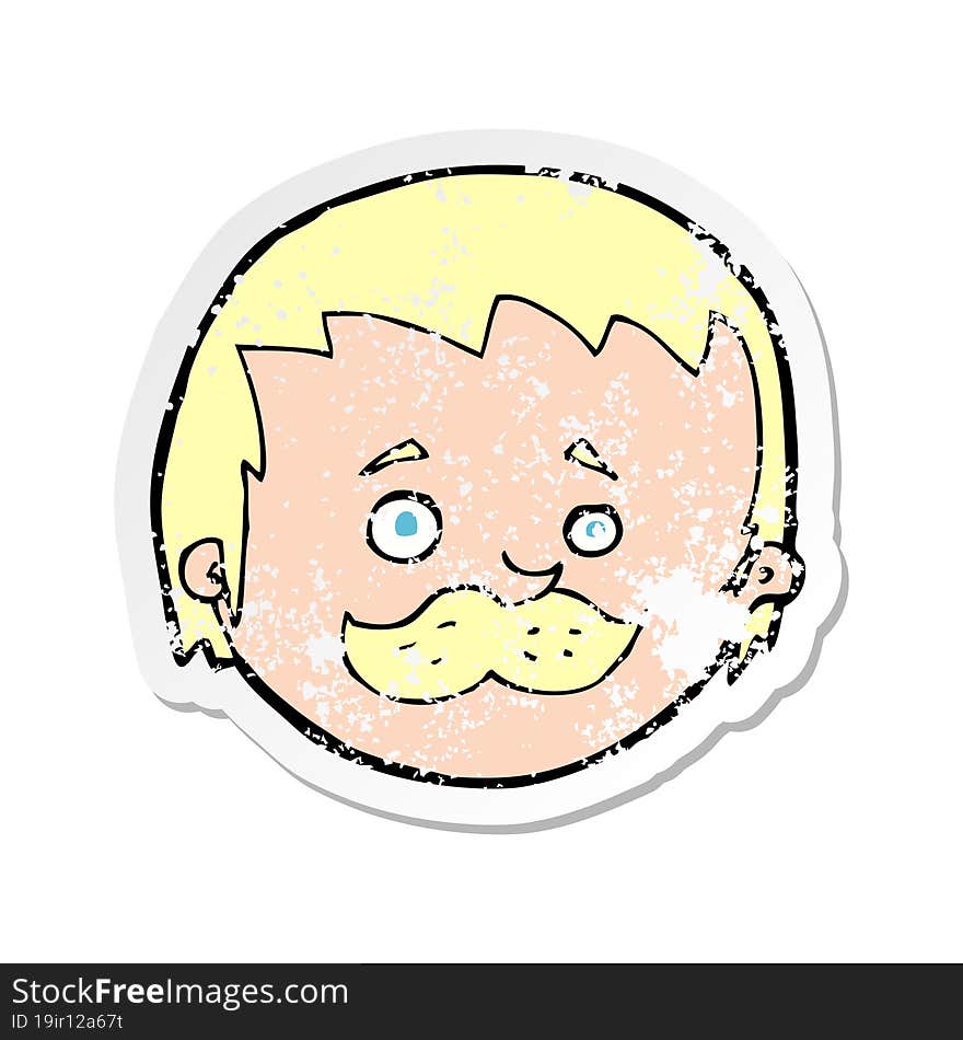 retro distressed sticker of a cartoon man with mustache