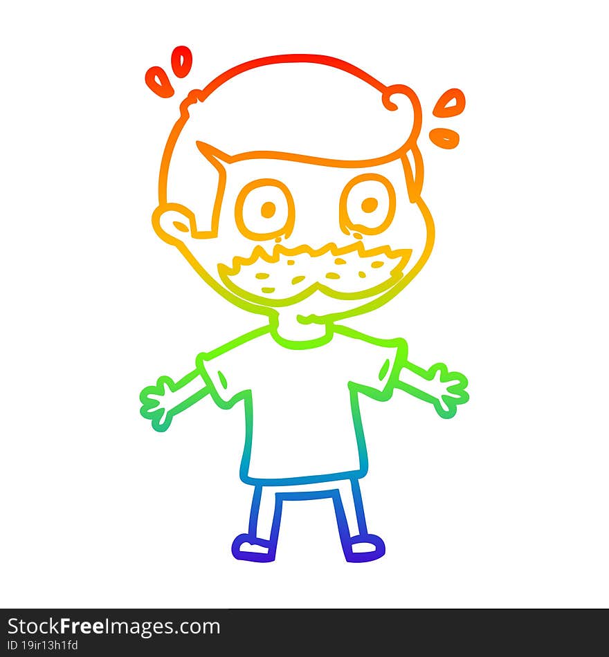 rainbow gradient line drawing cartoon man with mustache shocked