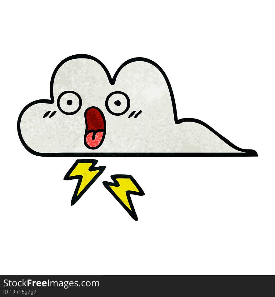 Retro Grunge Texture Cartoon Thunder Cloud