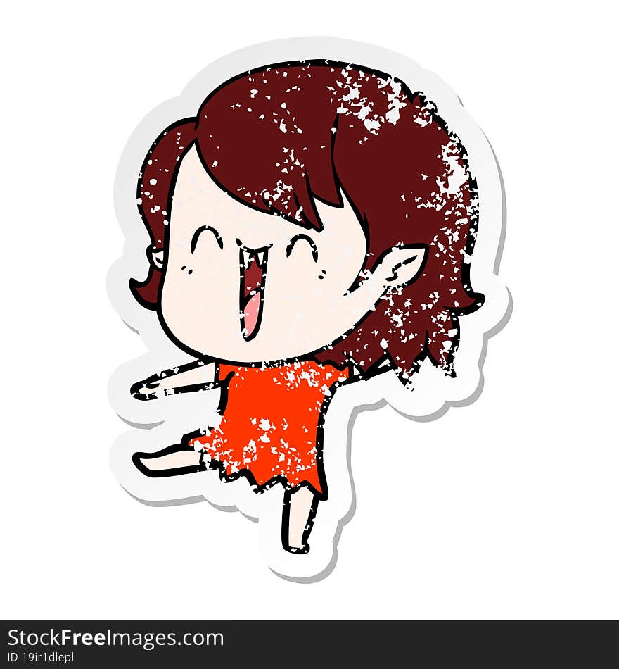 distressed sticker of a cute cartoon happy vampire girl