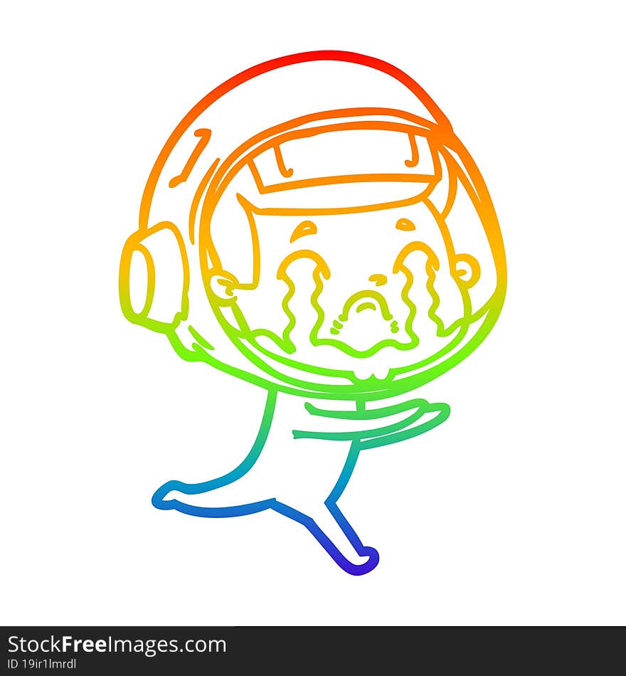 rainbow gradient line drawing cartoon crying astronaut