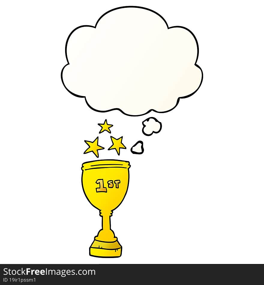 cartoon sports trophy with thought bubble in smooth gradient style