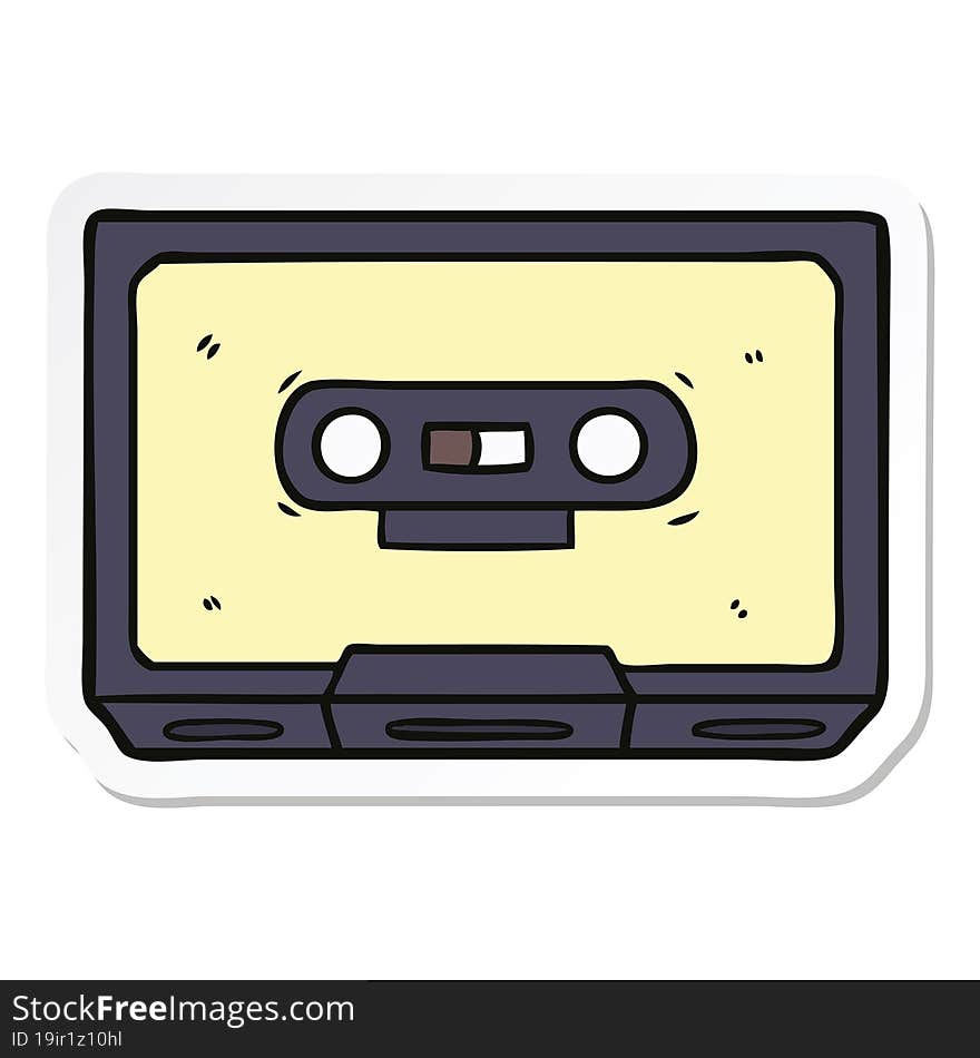 sticker of a cartoon old cassette tape