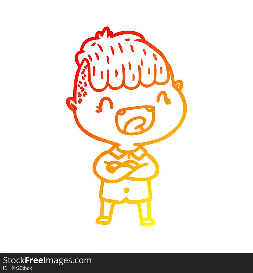 warm gradient line drawing cartoon happy boy laughing