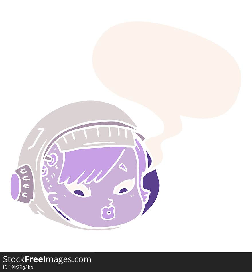 Cartoon Astronaut Face And Speech Bubble In Retro Style