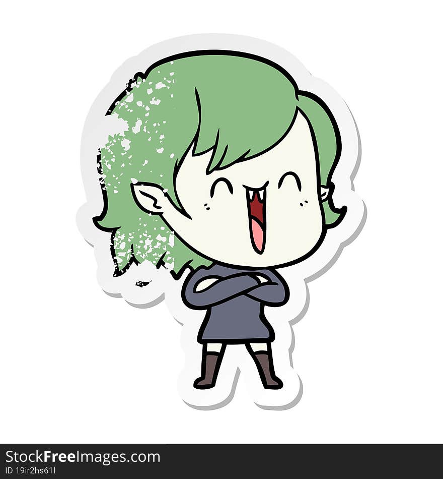 distressed sticker of a cute cartoon happy vampire girl