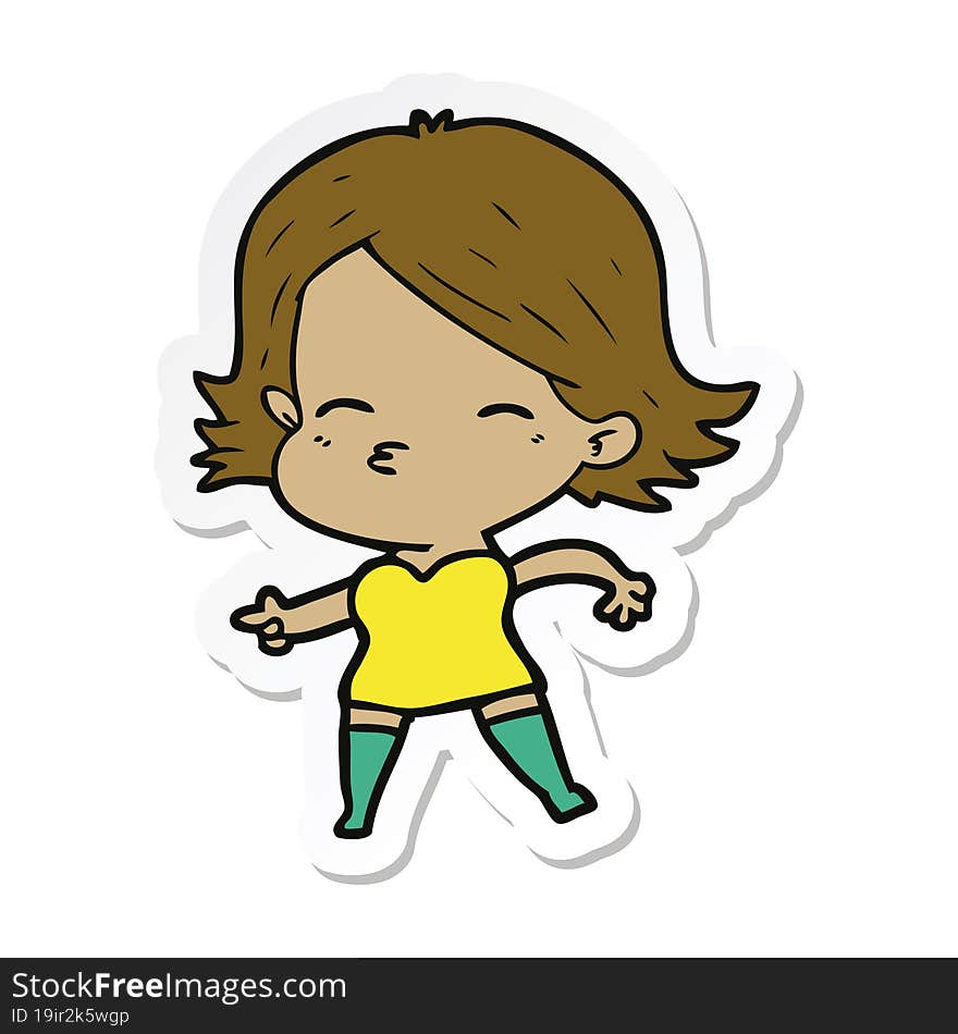 Sticker Of A Cartoon Woman Pointing