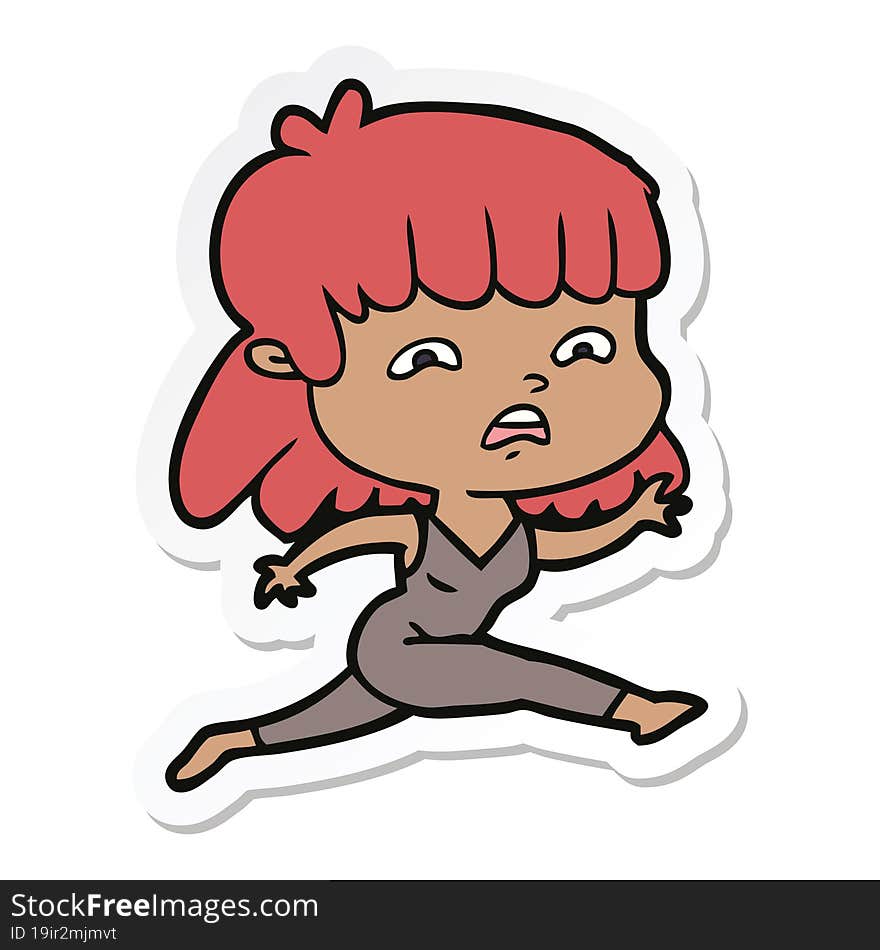 sticker of a cartoon worried woman