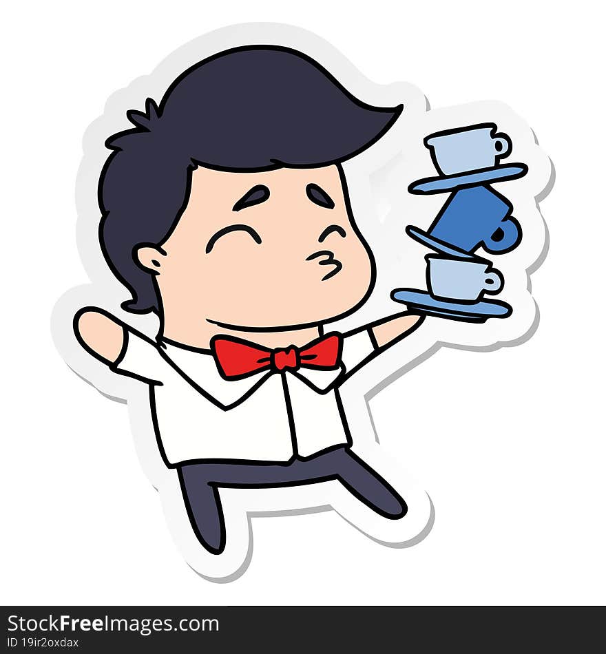 sticker cartoon of a kawaii cute waiter