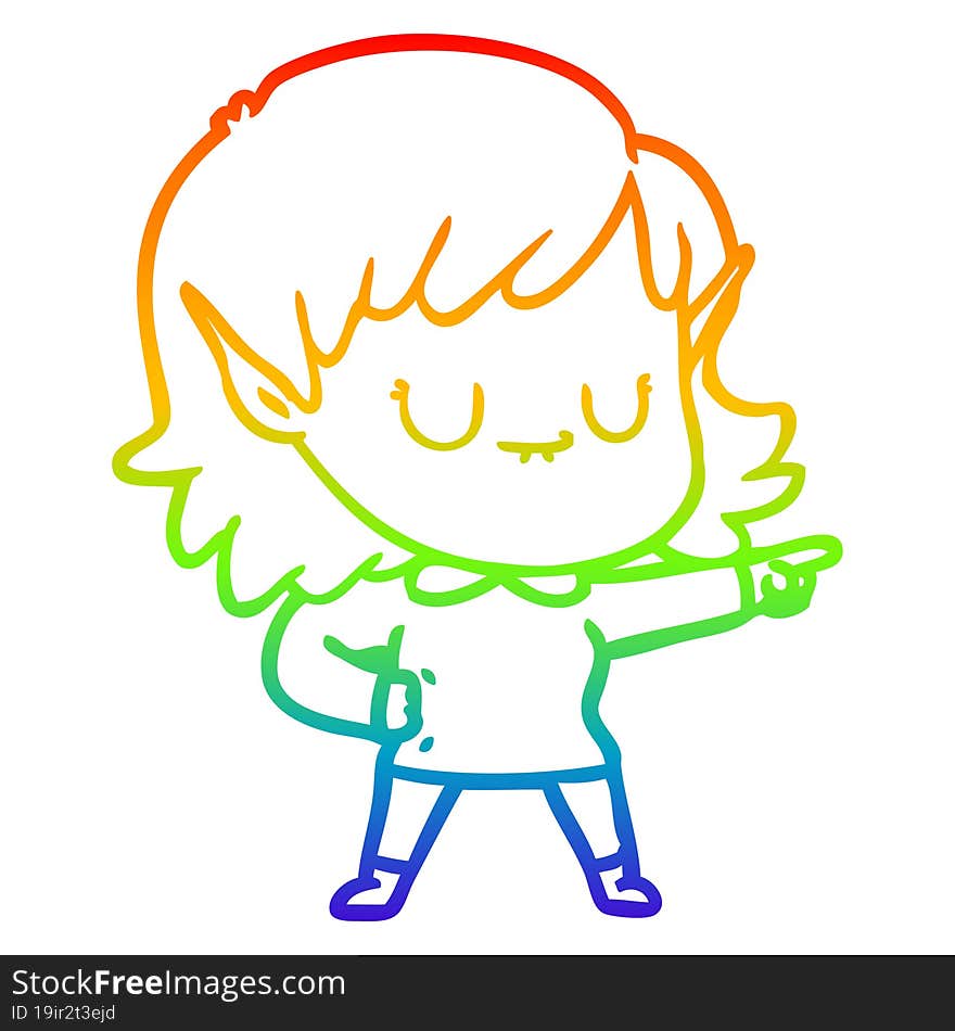 rainbow gradient line drawing happy cartoon elf girl